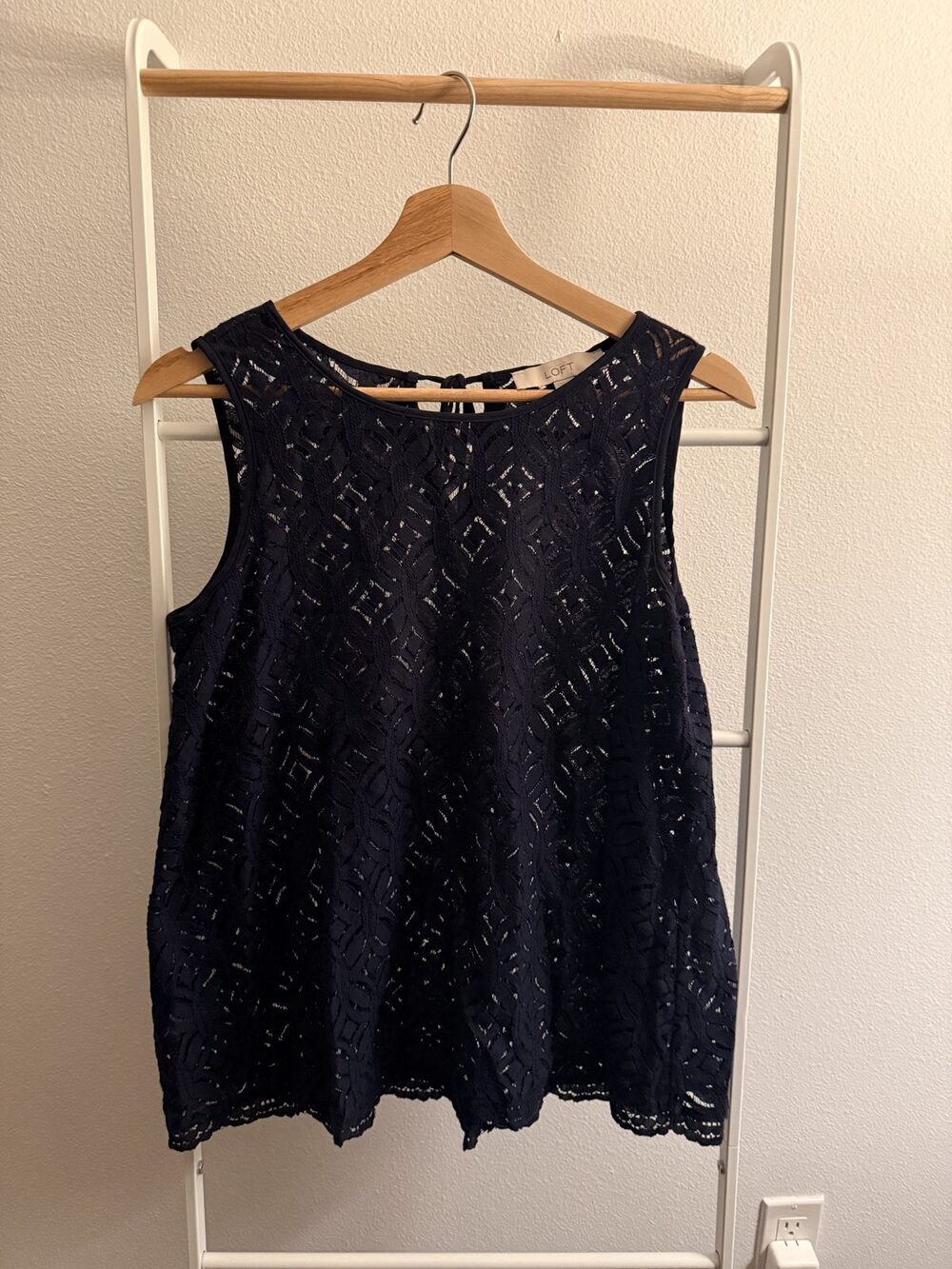 LOFT Navy Blue Open Knit Lace Keyhole Tank Small
